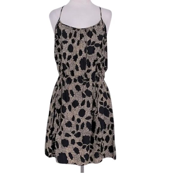 Parker Black and Tan Printed Silk Ruffle Dress Size Small 📦 - Picture 1 of 14